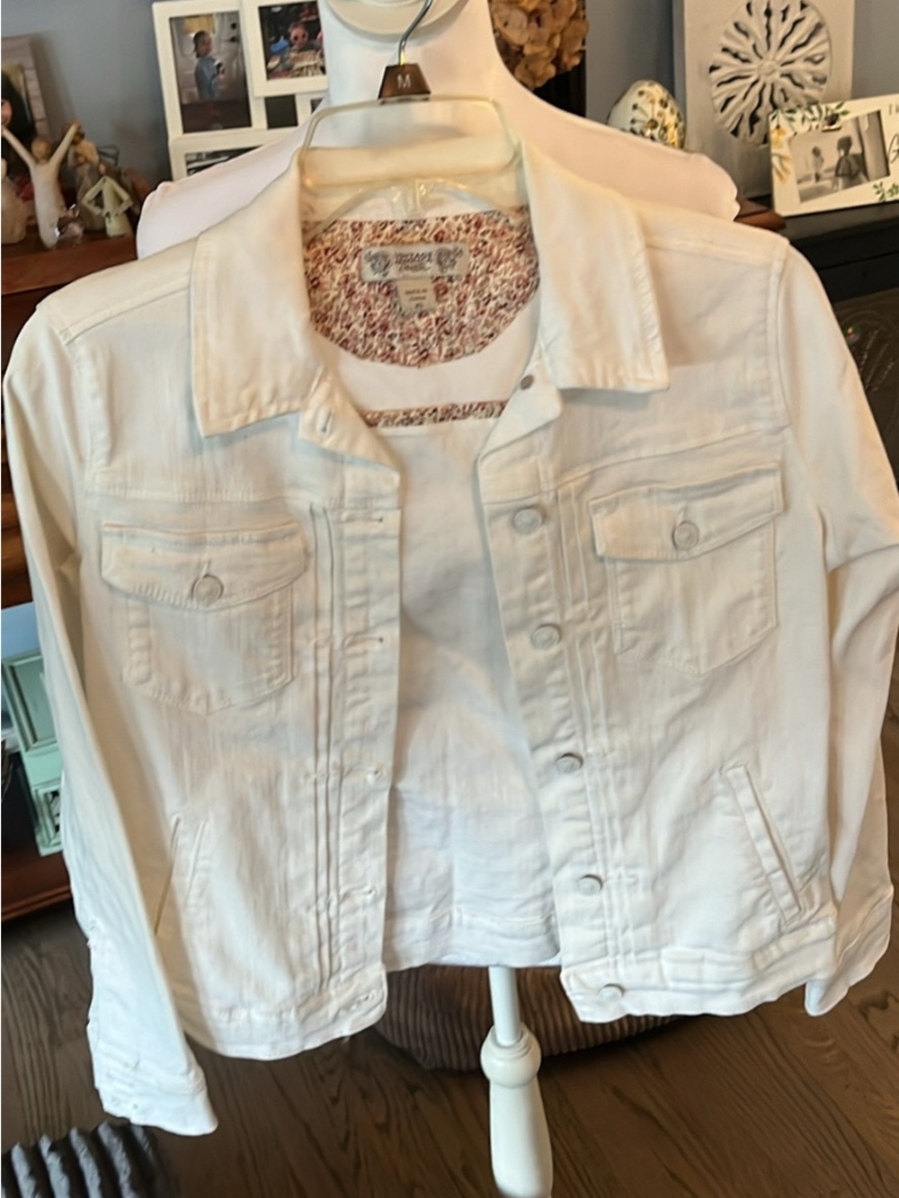 Vintage America White Denim Jacket with Floral Lining